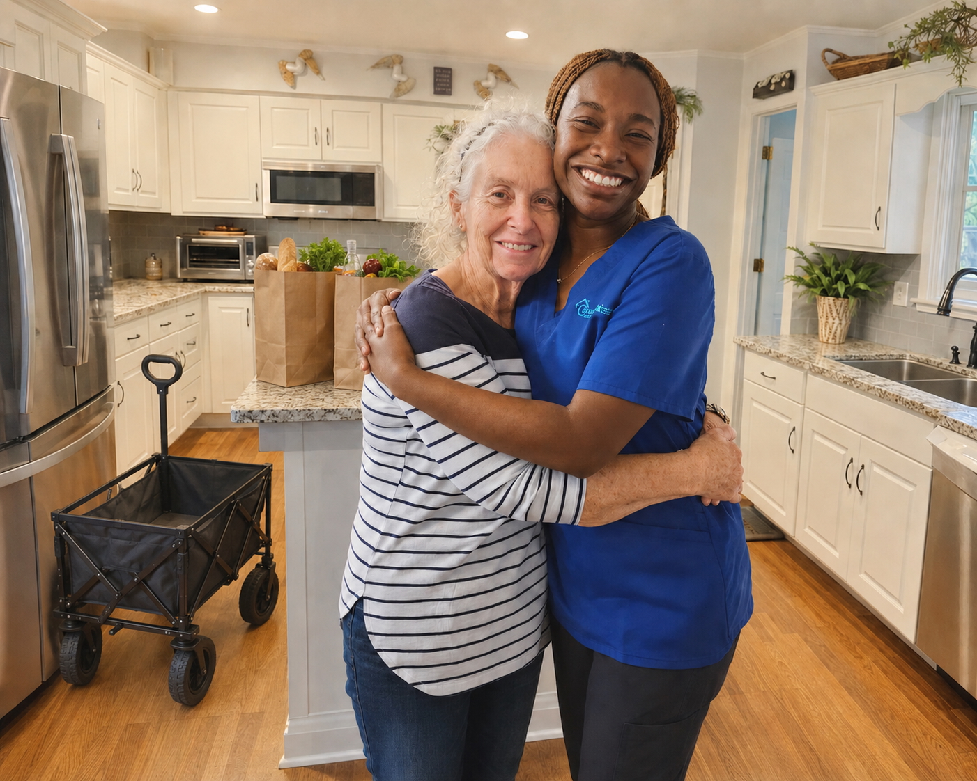A caregiver playing chess with a senior client at home