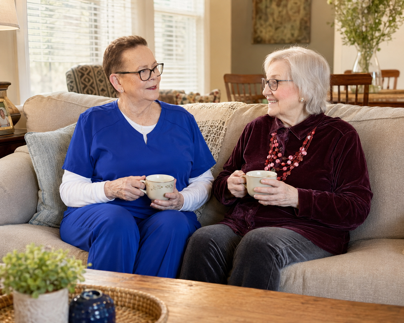 A caregiver working on a puzzle with a senior client